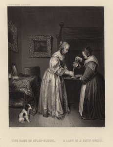 En dame i en satinkjole af English School