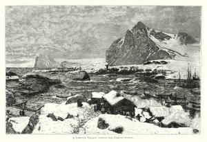 En Lofoten -landsby i fiskesæsonen (gravering) af English School