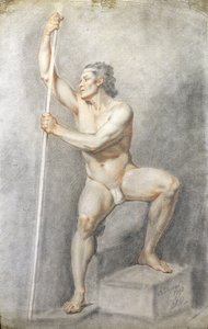 En nøgen mand holder en stav, ca. 1770 (farvet kridt på papir)