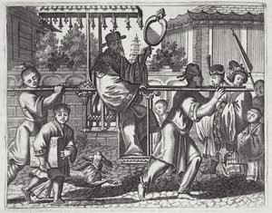 A Mandarin in a Sedan Chair, illustration fra en beskrivelse af ambassader til Kina, 1690 af English School