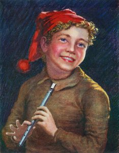 A Merry Piper (farve litho) af English School