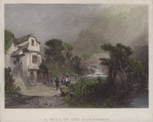 A Mill on the Llanberris (farvet gravering) af English School