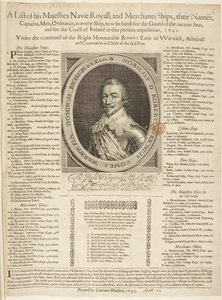 En søfartsliste med portræt af jarlen af Warwick af English School
