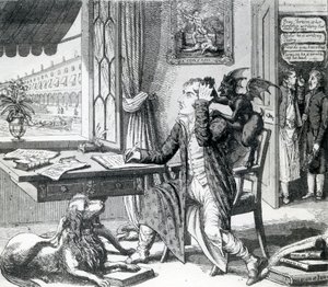 A Noble Poet - Scratching up his Ideas, udgivet af J. Johnston, 1823 af English School