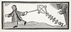 En papirdrage, der sætter sig op i den høje luft, illustration fra Chap-books of the Eighteenth Century af John Ashton, pub. 1882 af English School