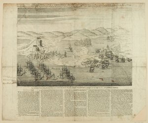 A Perspective Draft of Town, Harbour and Forts of Carthagena i 1739, udgivet 1741 (streggravering) af English School