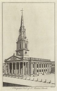 Et perspektivbillede af St Martins Church, London af English School