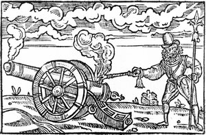 En Pikeman tænder en kanon af English School