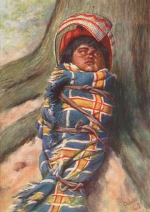 En piute-indiansk papoose (farvelitografi) af English School