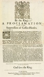 En proklamation af kongen til undertrykkelse af kaffehuse, 1675 af English School