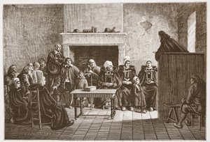 En protestantisk præst taler til en hemmelig forsamling af huguenotter, illustration fra The History of Protestantism af James Aitken Wylie (1808-1890), pub. 1878 af English School