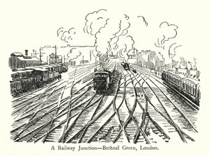 A Railway Junction, Bethnal Green, London (litho) af English School