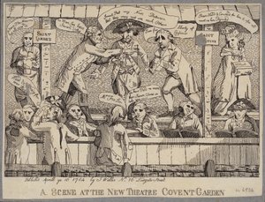 A Scene at the New Theatre, Covent Garden: satire, der skildrer et politisk valgmøde i Covent Garden, London af English School