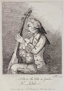 En solo på Viola da Gamba, Carl Friedrich Abel (1723-87) graveret af William Nelson Gardiner (1766-1814) 1787 af English School