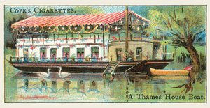 En husbåd i Themsen (chromolitho) af English School