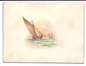 Et victoriansk nytårskort med yachter, der sejler i måneskin, ca. 1895 af English School