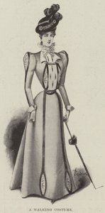 Et gåkostume (litho) af English School