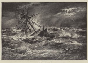 A Winter Gale on the Goodwins (litho) af English School