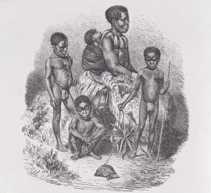 En zulufamilie, fra "The History of Mankind", Vol.1, af Prof. Friedrich Ratzel, 1896 af English School