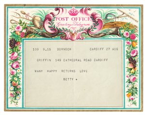 En fødselsdagshilsen Telegram, c.1950 (Color Litho) af English School