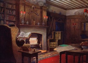 Et hyggeligt hjørne i rygestuen (farve litho) af English School