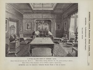 Et indrettet billardrum af Harrods (litho) af English School