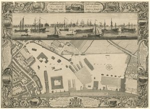 En geometrisk plan og nordøst forhøjning af His Majestys Dock Yard ved Deptford med en del af byen