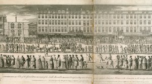 En geometrisk visning af den store procession af Scald Miserable Masons, Somerset House, London af English School