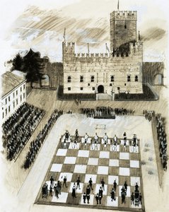 Et kæmpe spil skak er en del af en festival i byen Marcostica af English School