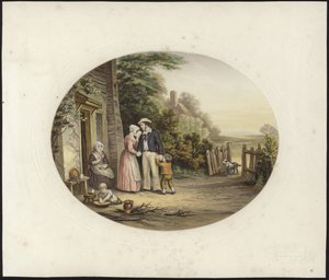 Ein Mann steht mit seiner Familie am Eingang eines Hauses