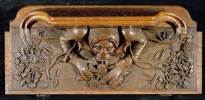 En misericord, der forestiller en trold med enorme skuldre, New College Chapel, Oxford, slutningen af det 14. århundrede (træ)