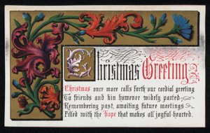 Et vers med blomsterrullemønster, julehilsenskort. (chromolitho) af English School