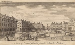 Udsigt over Covent Garden, London, fra kirkens portico af English School