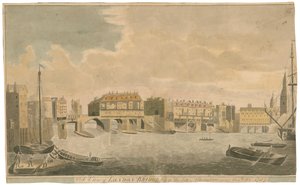 En udsigt over Old London Bridge før ændringer, som i 1757 af English School