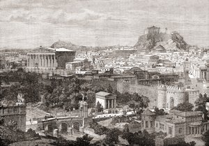 En udsigt over det gamle Athen, Grækenland. Fra The Review of Reviews, udgivet 1891 af English School