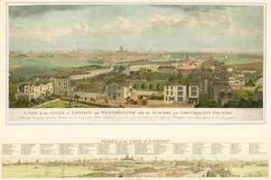 En udsigt over byerne London og Westminster med forstæderne og det omkringliggende land af English School