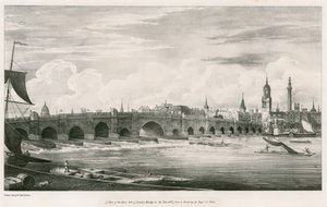 En udsigt over østsiden af London Bridge i år 1827 af English School