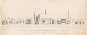 Udsigt over rækken af bygninger, der støder op til Westminster Hall og ved Themsen af English School