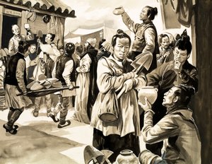 For omkring tusind år siden i Kina forhandlede kunder med handlende om varer og betalte i spar (gouache på papir) af English School