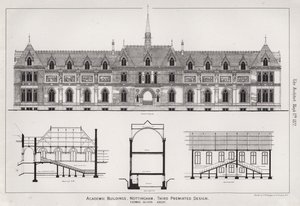 Akademiske bygninger, Nottingham, tredje præmierede design (gravering) af English School