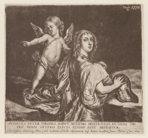 Achilleus og Amor (litho) af English School