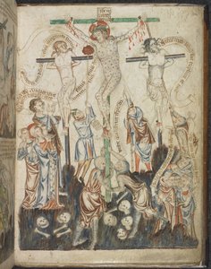 Tilføje. 47682, f.32, The Crucifixion, fra Holkham Bible Picture Book, c.1320-30 (vellum) af English School