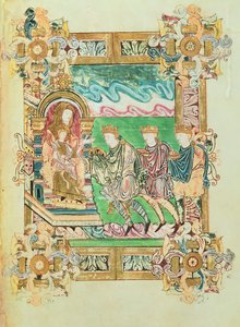 Tilføj 49598 f.24b Adoration of the Magi, fra Benedictional of St. Aethelwold, Winchester, c.980 (vellum) af English School