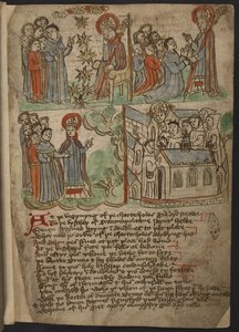 Tilføj MS 37049, f.22 The Carthusian Miscellany (religiøs prosa og vers) på nordengelsk, inklusive et indbegreb (resumé) af Mandevilles rejser (blæk og farve på papir) af English School