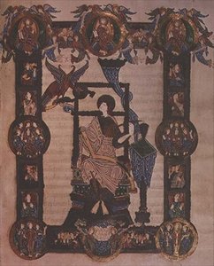 Yderligere 34890, f.114v: Johannes Evangelisten, fra Grimbald-evangelierne, c.1020 (vellum) af English School