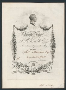 Adgangsbillet til middag for at fejre John Kembles farvel til scenen, 1819