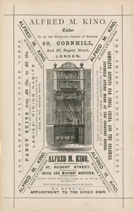 Annonce for Alfred M Kino, skrædder, 40 Cornhill og 87 Regent Street, London af English School