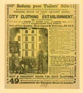 Annonce for Doudney & Son, City Clothing Establishment, 49 Lombard Street, London af English School