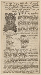 Annonce for Edward Pinchbeck, Musical Clock, Fleet Street, London, fra 1734 af English School