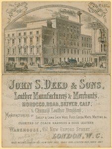 Annonce for John S Deed & Sons, læderproducenter og -handlere, 451 New Oxford Street, London af English School